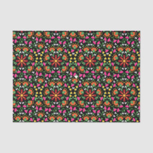 Boho Floral Orange Pink Black Green Seidenpapier