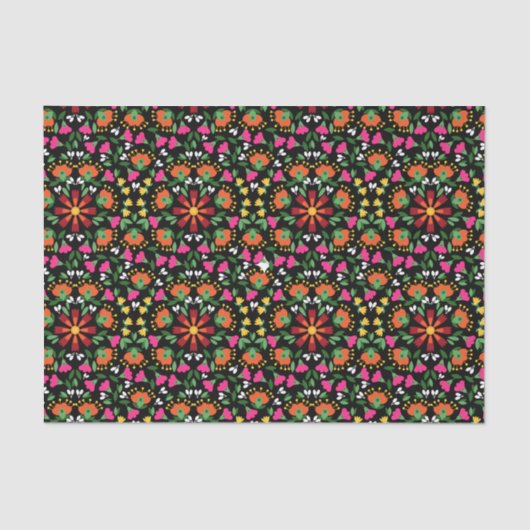 Boho Floral Orange Pink Black Green Seidenpapier (Vorderseite)