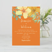 Boho Floral Orange Wedding Einladung (Stehend Vorderseite)
