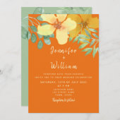 Boho Floral Orange Wedding Einladung (Vorne/Hinten)