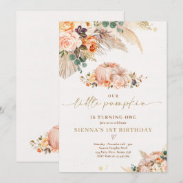 Boho Floral Our Little Pumpkin 1. Geburtstag Party Einladung
