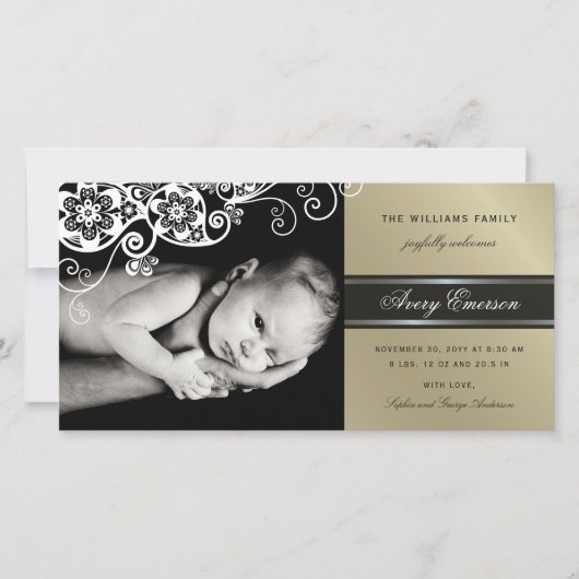 Boho Floral Paisley Elegant Ankündigung zur Geburt (Vorderseite)