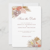Boho Floral Palm Leaf Pink Hochzeit speichern das Einladung (Vorderseite)