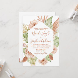 Boho Floral, Palm und Pampas terracotta Hochzeit Einladung