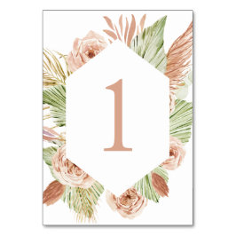 Boho Floral, Palm und Pampas terracotta Hochzeit Tischnummer