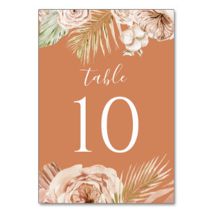 Boho Floral, Palm und Pampas terracotta Hochzeit Tischnummer