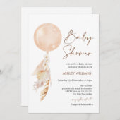 Boho Floral Pampas Balloon Baby Shower Einladung (Vorne/Hinten)