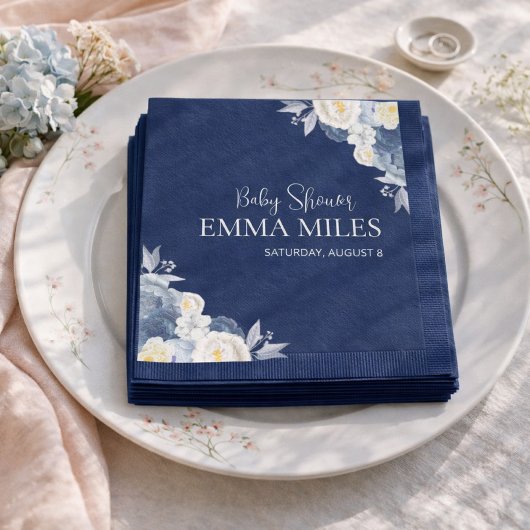 Boho Floral Pampas Blue Baby Dusche Napkins Serviette