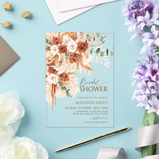 Boho Floral Pampas Brautparty Acryleinladungen (In Situ (Hochzeit))