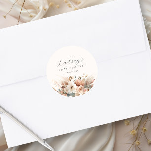 Boho-Floral Pampas Gras Baby Shower  Runder Aufkleber