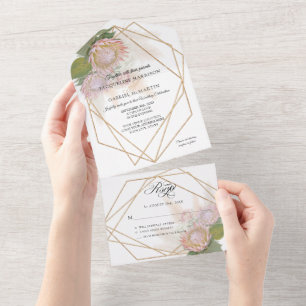 Boho Floral Pampas Gras Protea Geometrisch Gold Al All In One Einladung