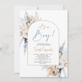 Boho Floral Pampas Grass Baby Shower Boy Einladung (Vorderseite)