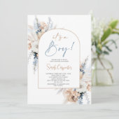 Boho Floral Pampas Grass Baby Shower Boy Einladung (Stehend Vorderseite)