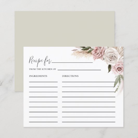 Boho Floral Pampas Grass Brautparty Rezept Karte (Vorne/Hinten)