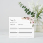Boho Floral Pampas Grass Brautparty Rezept Karte (Stehend Vorderseite)