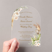 Boho Floral Pampas Grass Earth Tones Wedding Acryleinladungen (Insitu (Handheld))