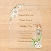 Boho Floral Pampas Grass Earth Tones Wedding Acryleinladungen (Vorderseite)