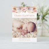 Boho Floral Pampas Grass Foto Geburtserklärung Dankeskarte (Stehend Vorderseite)