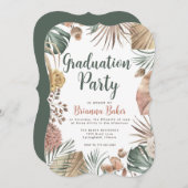 Boho Floral Pampas Grass Graduation Party Einladung (Vorne/Hinten)