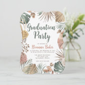 Boho Floral Pampas Grass Graduation Party Einladung (Stehend Vorderseite)