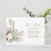 Boho Floral Pampas Grass Greenerenerity Engagement Einladung (Stehend Vorderseite)