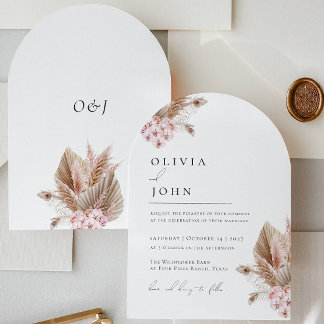 Boho Floral Pampas Grass Hochzeit Einladungen