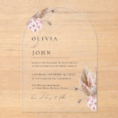 Boho Floral Pampas Grass Hochzeit Einladungen (Vorderseite)