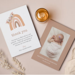 Boho Floral Pampas Grass New Baby Foto Dankeskarte