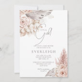 Boho Floral Pampas Grass Palmetto Baby Girl Dusche Einladung (Vorderseite)