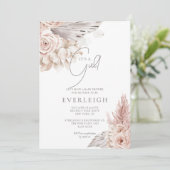 Boho Floral Pampas Grass Palmetto Baby Girl Dusche Einladung (Stehend Vorderseite)