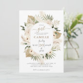 Boho Floral Pampas Grass Palmetto Babydusche Einladung (Stehend Vorderseite)