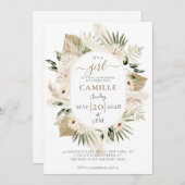 Boho Floral Pampas Grass Palmetto Babydusche Einladung (Vorne/Hinten)