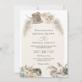  Boho Floral Pampas Grass Rustic QR Code Wedding Einladung (Vorderseite)