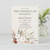 Boho Floral Pampas Grass Terracotta Foto Wedding Einladung (Stehend Vorderseite)