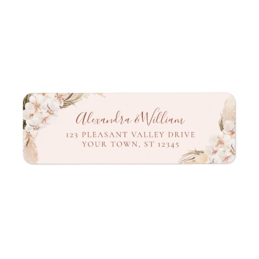 Boho Floral Pampas Grass Wedding Rücksendeadresse (Vorne)