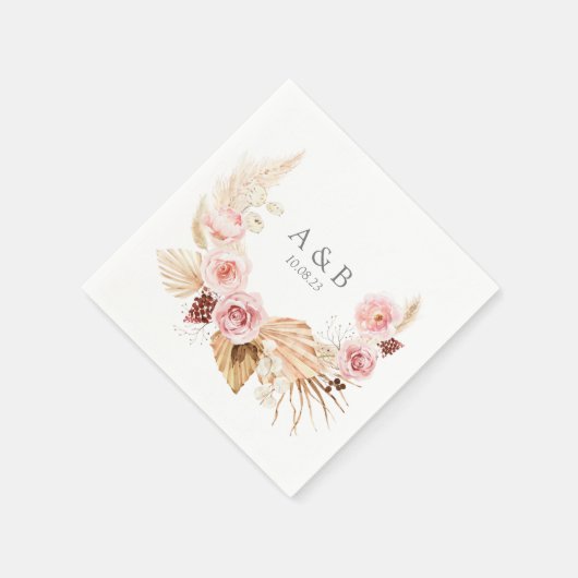 Boho FLoral Pampas Grass Wedding Serviette (Ecke)
