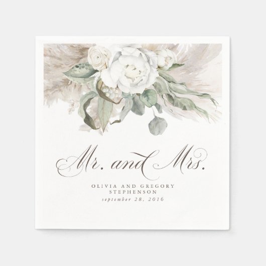 Boho Floral Pampas Grass Wedding Serviette (Vorderseite)