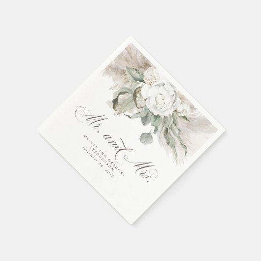 Boho Floral Pampas Grass Wedding Serviette (Ecke)