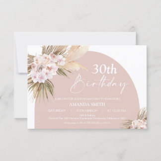 Boho Floral Pampas Palm Rose 30. Geburtstag Einladung