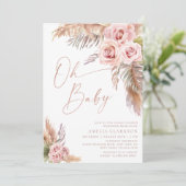 Boho Floral Pampas Rose Gold Baby Dusche Einladung (Stehend Vorderseite)