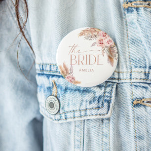 Boho Floral Pampas Rose Gold Braut Button