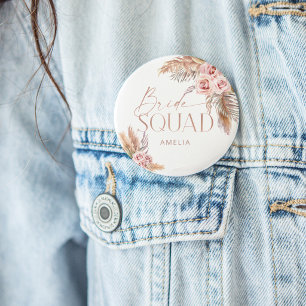 Boho Floral Pampas Rose Gold Braut Gruppe Button