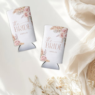 Boho Floral Pampas Rose Gold Braut Selters Dosenkühler