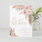 Boho Floral Pampas Rose Gold Brautparty Einladung (Stehend Vorderseite)