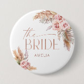 Boho Floral Pampas Rose Gold Bride Button (Vorderseite)