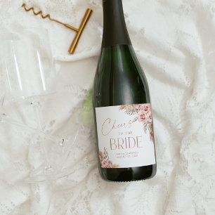 Boho Floral Pampas Rose Gold Cheers Schaumweinetikett