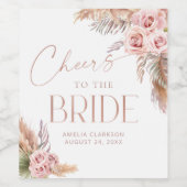 Boho Floral Pampas Rose Gold Cheers Weinetikett (Einzelnes Label)