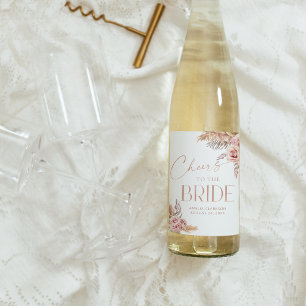 Boho Floral Pampas Rose Gold Cheers Weinetikett