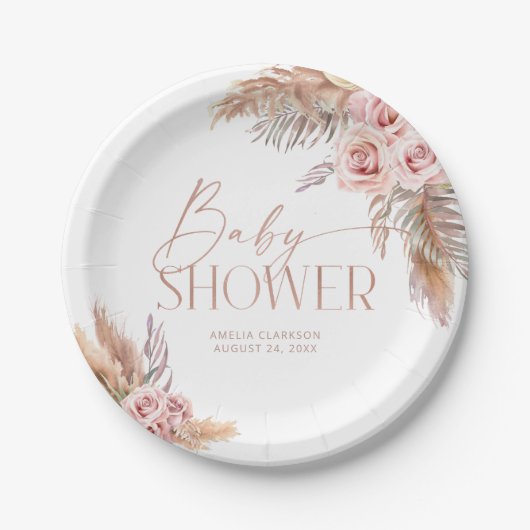 Boho Floral Pampas Rose Gold Paper Teller (Vorderseite)