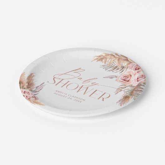 Boho Floral Pampas Rose Gold Paper Teller (Schrägansicht)